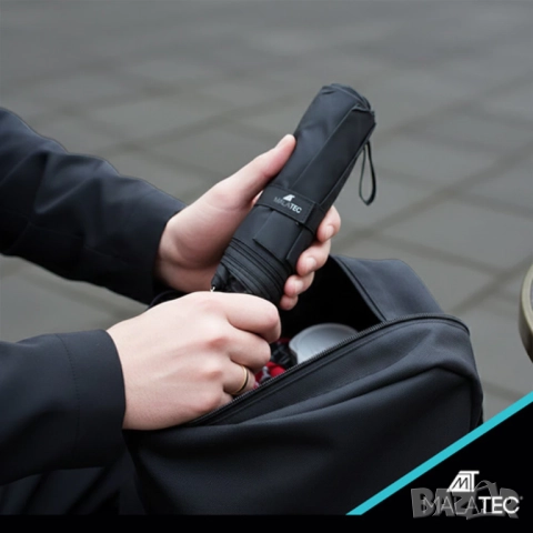 Автоматичен чадър 110 см - голям, сгъваем, ветроустойчив със защитен калъф , снимка 5 - Други - 52672123