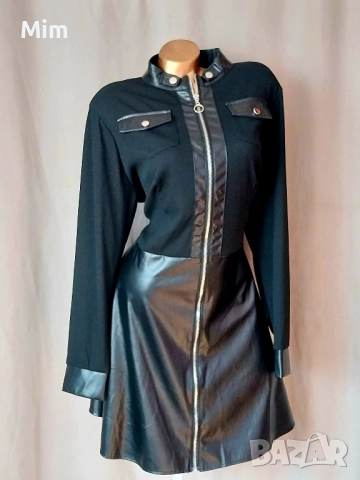 3XL Черна кожена рокля за едра дама , снимка 2 - Рокли - 52153494