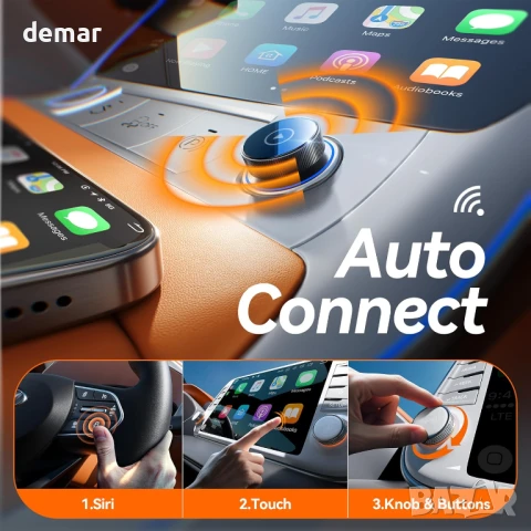 Cleviton - Apple Carplay безжичен адаптер, Bluetooth 5.3 и WiFi 6, USB A/C, черен, снимка 3 - Аксесоари и консумативи - 51396120