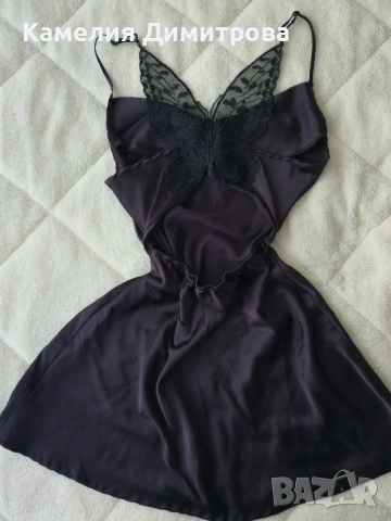 Елегантна черна рокля с тънки презрамки и ефектен гръб с пеперуда, снимка 5 - Рокли - 53285471