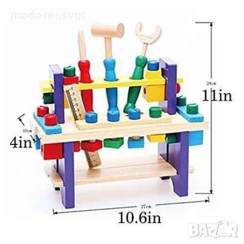 Дървена играчка, Работилница с инструменти, Дървена маса, снимка 5 - Образователни игри - 52421779