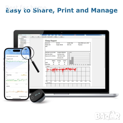 Wellue O2 пръстен -кислороден монитор с вибрационно напомняне - Bluetooth, снимка 6 - Уреди за диагностика - 51942478