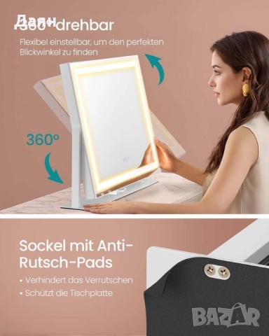 LED огледало за гримиране с тъчскрийн контрол SONGMICS, снимка 4 - Огледала - 52550471