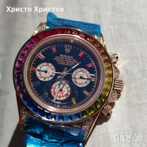 Мъжки луксозен часовник Rolex Daytona Rainbow Everose Gold 116595RBOW, снимка 3 - Мъжки - 46216543