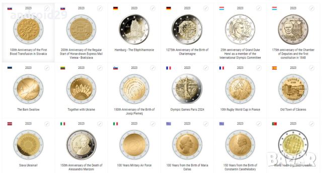2 Евро монети (възпоменателни) емитирани 2023г