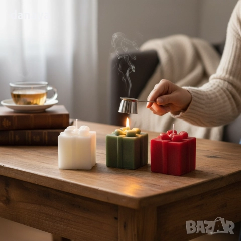 6233 Коледна свещ снежинка или подарък – бяла, зелена, червена, снимка 7 - Други - 52413517