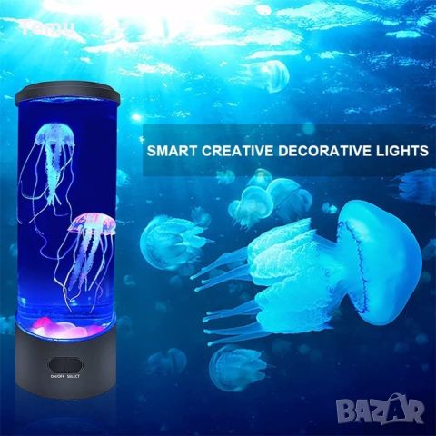 Настолна LED нощна лампа аквариум с медузи, снимка 3 - Лед осветление - 46440530