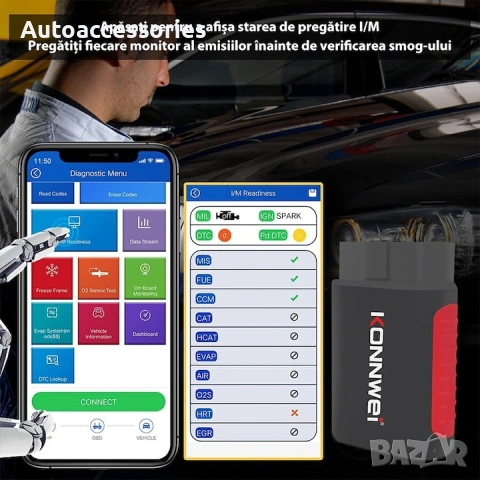 Инструмент за сканиране и диагностика на автомобили, Konnwei Kdiag, OBD2, Bluetooth 5.0, 9 - 18 V, С, снимка 2 - Аксесоари и консумативи - 53661614