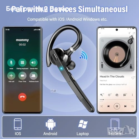 Нова Bluetooth 5.3 слушалка с Dual Mic, шумопотискане и 90 часа работа за спорт офис, снимка 4 - Bluetooth слушалки - 52306873