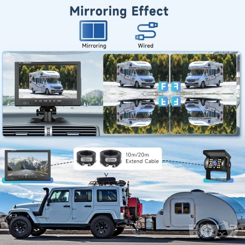 ПРО система за видеонаблюдение Podofo: 9" монитор + 4 камери за камиони, кемпери , снимка 5 - Аксесоари и консумативи - 52793160