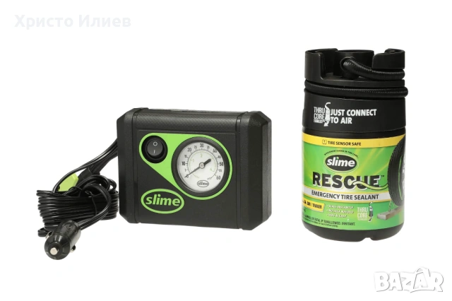 Slime ремонтен комплект за спукана гума с уплътнител 414ml и компресор 12V, 4 bar, 60 PSI