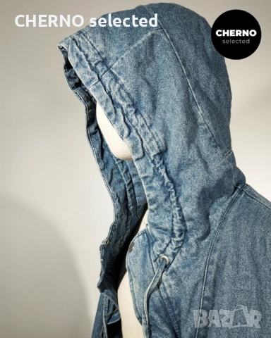 Дълго деним яке тип парка с шерпа подплата и качулка ZARA Denim Sherpa Hooded Longline Jacket – L•XL, снимка 14 - Якета - 53669998
