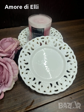 Фина порцеланова чинийка с ажурен борд – Релефен порцелан, снимка 2 - Прибори за хранене, готвене и сервиране - 53921145