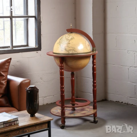 Нов Мини Бар Глобус - Светъл - Поставка за Бутилки  - Подарък - Юбилей!