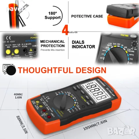 Професионален Мултиметър Мултицет GR-770HC-APP TRMS 6000Counts, 60mV~1000V, AC 60mV~750V и други, снимка 6 - Други инструменти - 48046806