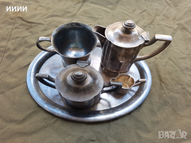 Посребрен чайник чаша захарница поднос ABS