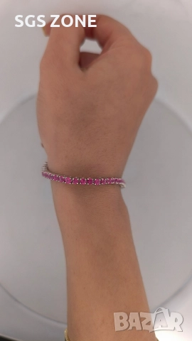 КЛАСИЧЕСКА ТЕНИС ГРИВНА ОТ 925 СТЕРИЛИНГ С РОЗОВ ТОПАЗ, снимка 14 - Гривни - 52710718