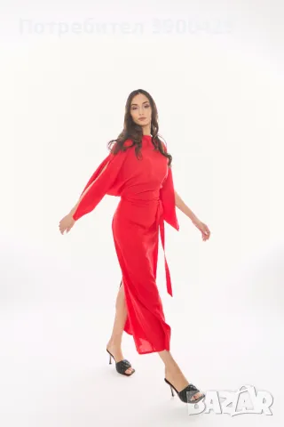 Ленена Рокля Melani - Червена, снимка 4 - Рокли - 49723569