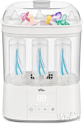 Bear електрически парен стерилизатор и сушилня за бебешки шишета, 2 нива, HEPA филтрация