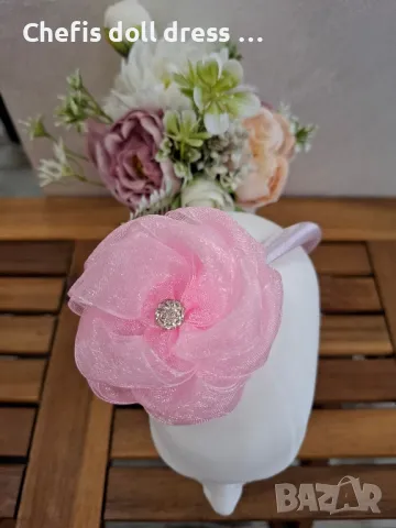 Диадема с обемно цвете от органза, снимка 6 - Аксесоари за коса - 49938448