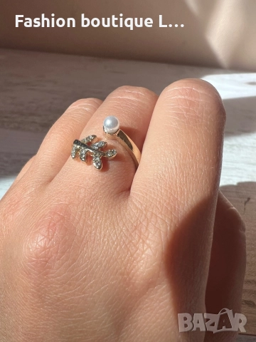 Златист пръстен с формата на лавров венец и перла ❤️, снимка 2 - Пръстени - 52247808