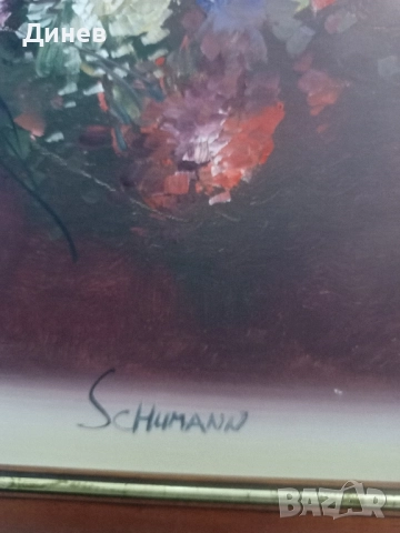 Пищен Букет от Вечна Красота – Оригинално Масло от Schumann, снимка 8 - Картини - 52146470