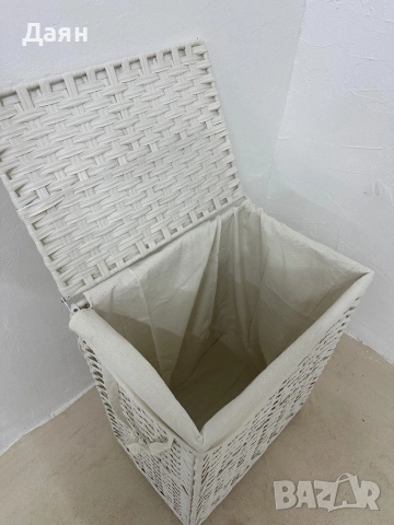 Кош за пране от синтетичен ратан с капак и дръжки 90L SONGMICS, снимка 3 - Други стоки за дома - 52663728