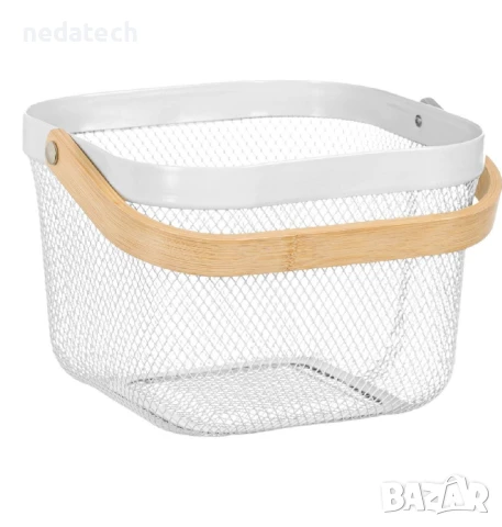 Метална квадратна кошница за съхранение, Бял, 24,5x24,5x18 см.