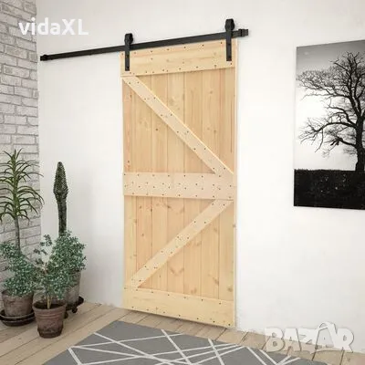 vidaXL Плъзгаща врата с монтажни части, 90x210 см, борово дърво масив（SKU:3057499）, снимка 4 - Други - 49436566