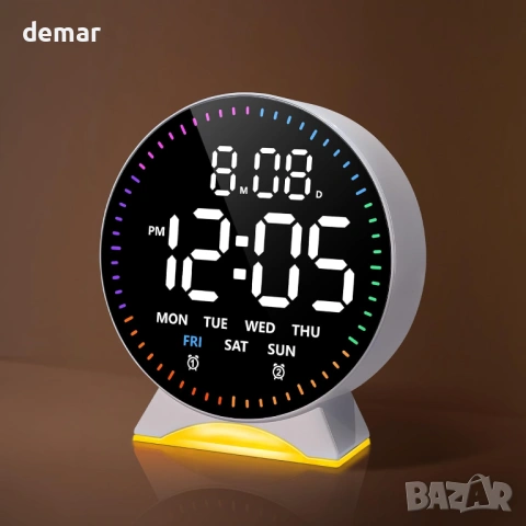 Lafocuse Цифров будилник с нощна лампа, 4.3" кръгъл LED дисплей