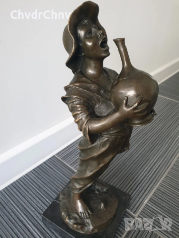 40см-6кг Barbella статуетка/стара италианска бронзова скулптура/фигура на момче пиещо от стомна, снимка 2 - Статуетки - 52804196