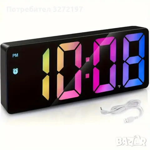 USB LED цифров часовник с голям цветен дисплей,регулируема яркост, гласов контрол,температура,аларма, снимка 9 - Други - 48651310