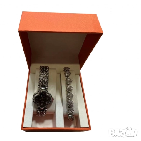 Комплект часовник + гривна – Луксозен стил с камъни, снимка 8 - Бижутерийни комплекти - 52040676