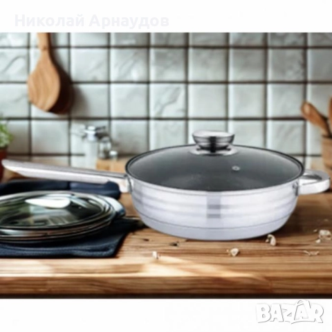 Тиган Bohmann, 24х7.5 см. 3.4л., неръждаема стомана, тефлон покритие, снимка 2 - Съдове за готвене - 51990686