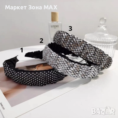 Модерна широка кадифена диадема тип лента за глава с бляскави кристали в 3 варианта , снимка 2 - Аксесоари за коса - 52864141