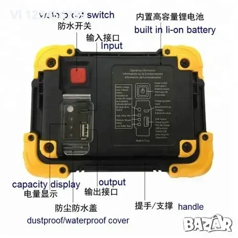 мултифункционален 20 Ватов акумулаторен LED фенер / USB Battery Power Bank, снимка 5 - Къмпинг осветление - 52123620