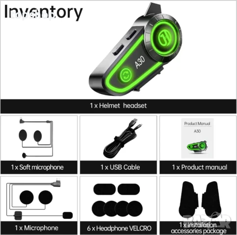 Говорител за Мотоциклетна Каска A30, Bluetooth, IPX67, гласов асистент, Type-C, 1200mAh батерия, снимка 7 - Аксесоари и консумативи - 50555787