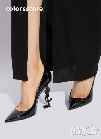 Обувки на ток - черен лак с черен ток - Y1L