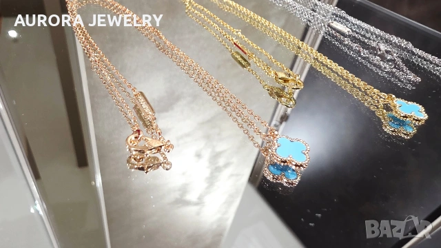 Van Cleef & Arpels VCA Gold Turquoise Sweet Alhambra Clover Дамско Колие, снимка 5 - Колиета, медальони, синджири - 54224642