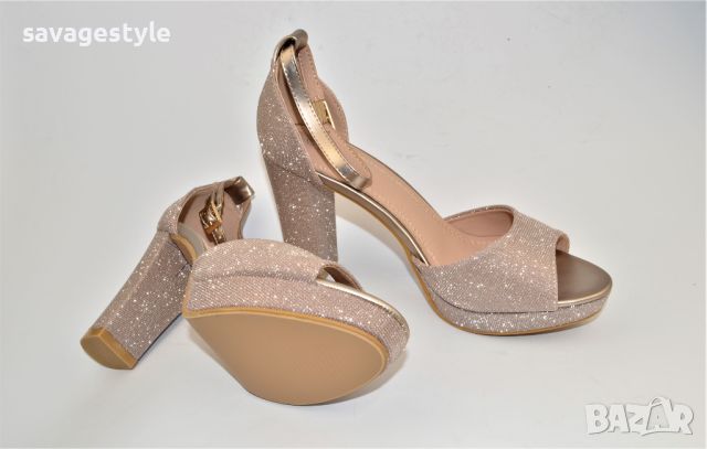 Дамски елегантни сандали на ток в бронзово Q709-CHM, снимка 3 - Сандали - 45603977