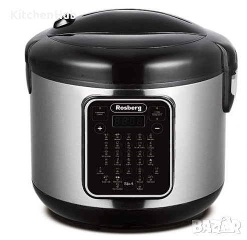 Мултикукър с 31 програми Rosberg, 780W, 5L, Незалепващо покритие, Инокс 2 ГОДИНИ ГАРАНЦИЯ