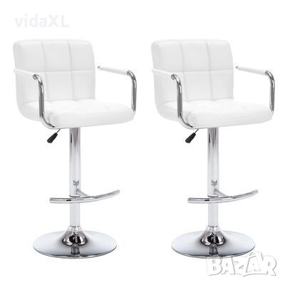 vidaXL Бар табуретки, 2 бр, бели, изкуствена кожа(SKU:323643, снимка 1 - Дивани и мека мебел - 45699015