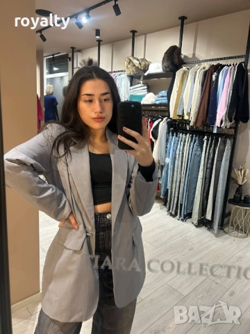 Сиво Дамско Сако, снимка 3 - Сака - 52885066