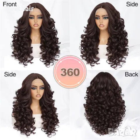 Тъмно кафява къдрава лейс фронт перука LACE FRONT, снимка 5 - Аксесоари за коса - 49416282