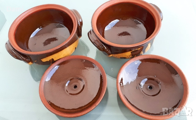 Гювечета българска керамика с похлупак и дръжки, снимка 4 - Съдове за готвене - 52965904