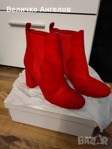 Продавам велурени червени боти H&M, снимка 3 - Дамски боти - 52431858