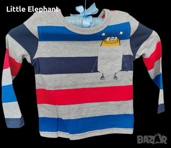 Блузка с дълъг ръкав за 18-24 мес момченце райе извънземен кънкьор,Англия/нова, снимка 2 - Комплекти за бебе - 51590434