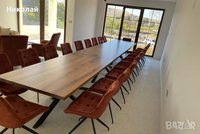 орехова трапезна маса от масив и желязо , снимка 8 - Маси - 53541543