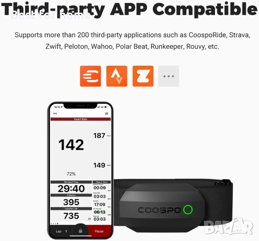 COOSPO Bluetooth пулсомер с колан за гърди, снимка 3 - Друга електроника - 52581897