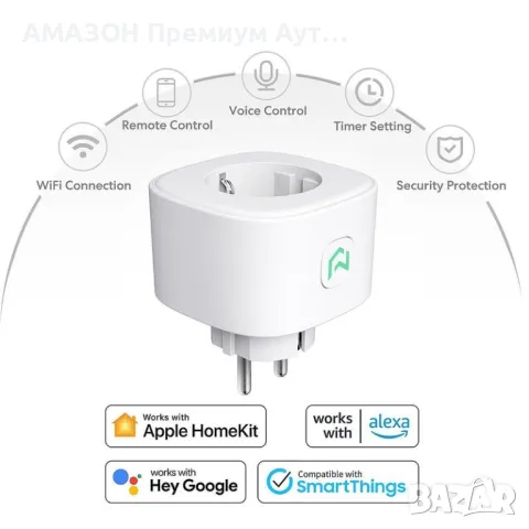 Смарт Wi-Fi контакт Meross MSS210/Apple Home Kit/гласово управление, снимка 2 - Ключове, контакти, щепсели - 49557082